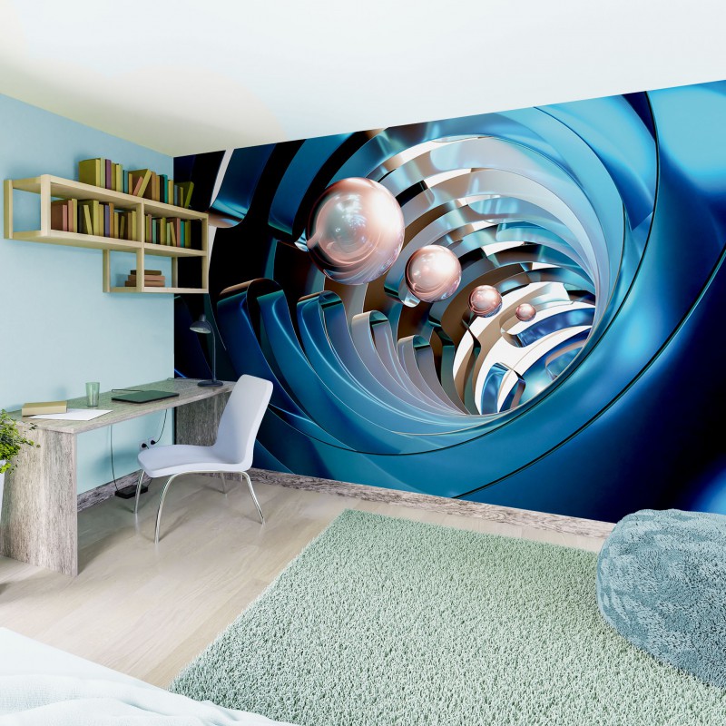 Fototapeta 3D Tunel z modrých prstencov