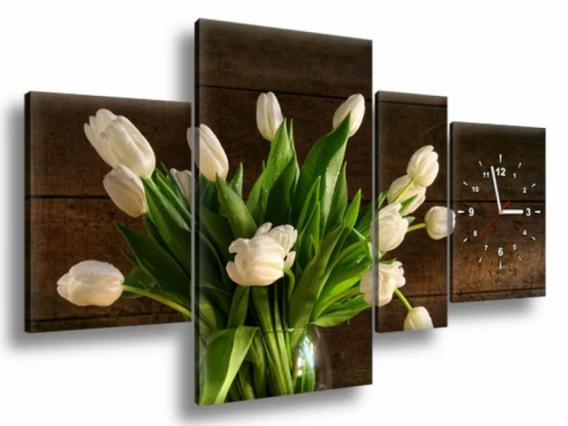 Obraz z zegarem - tulipany w wazonie - obrazek 1