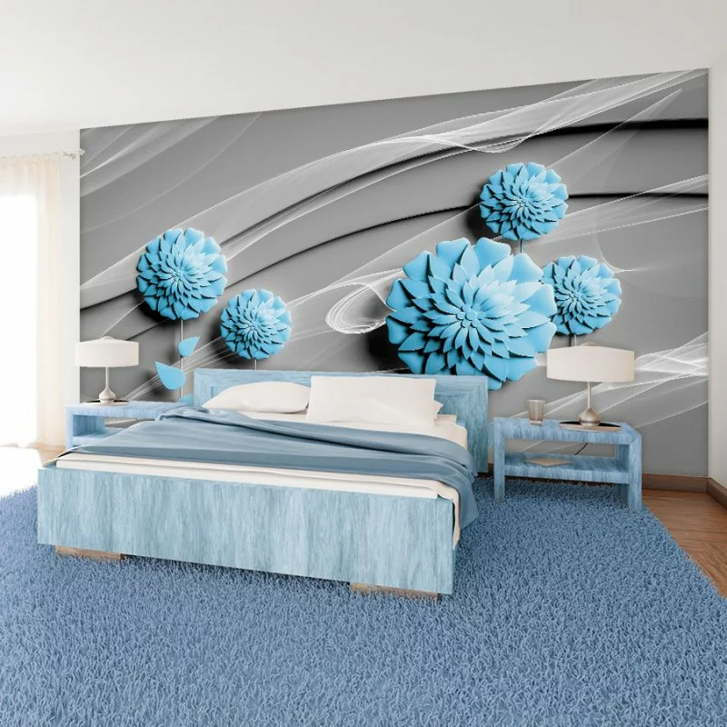 Fototapeta 3D - niebieskie kwiatki - obrazek 1