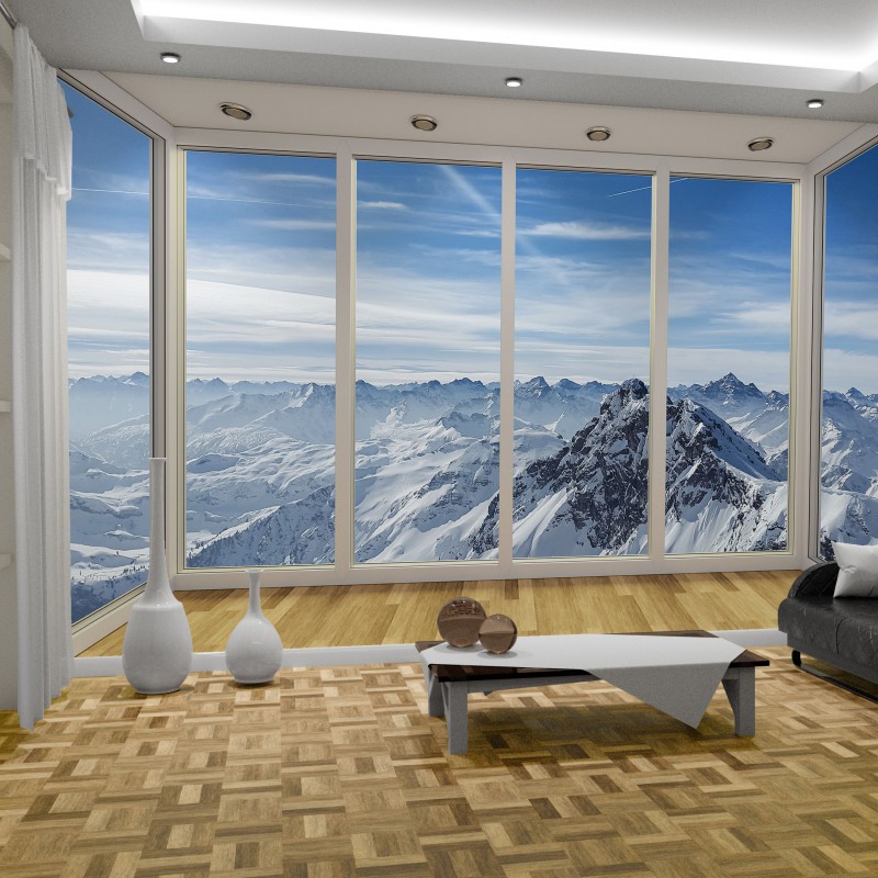Fototapeta 3D Štíty hôr za oknom
