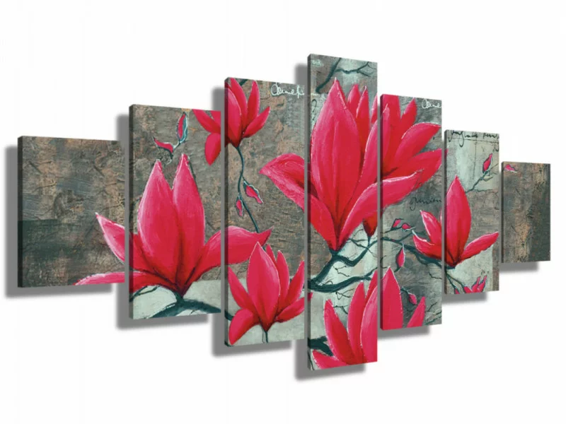Duży obraz ręcznie malowany - magnolie w fuksji