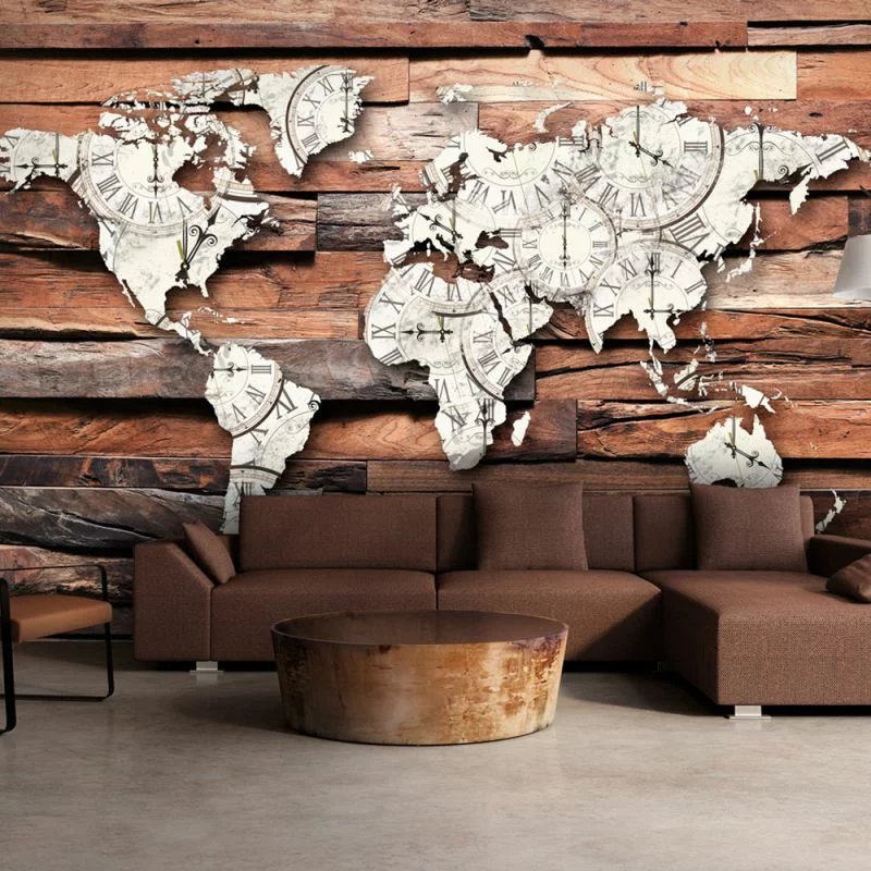 Fototapeta 3D - Mapa Świata na drewnie - obrazek 1