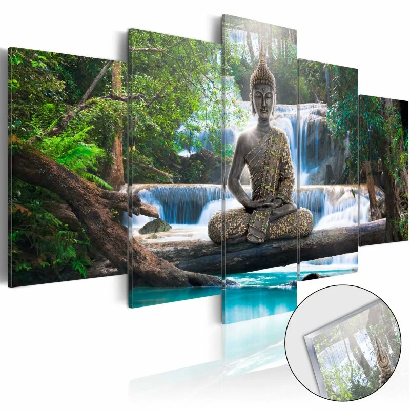 Obraz na szkle akrylowym - Budda i wodospad  - obrazek 1