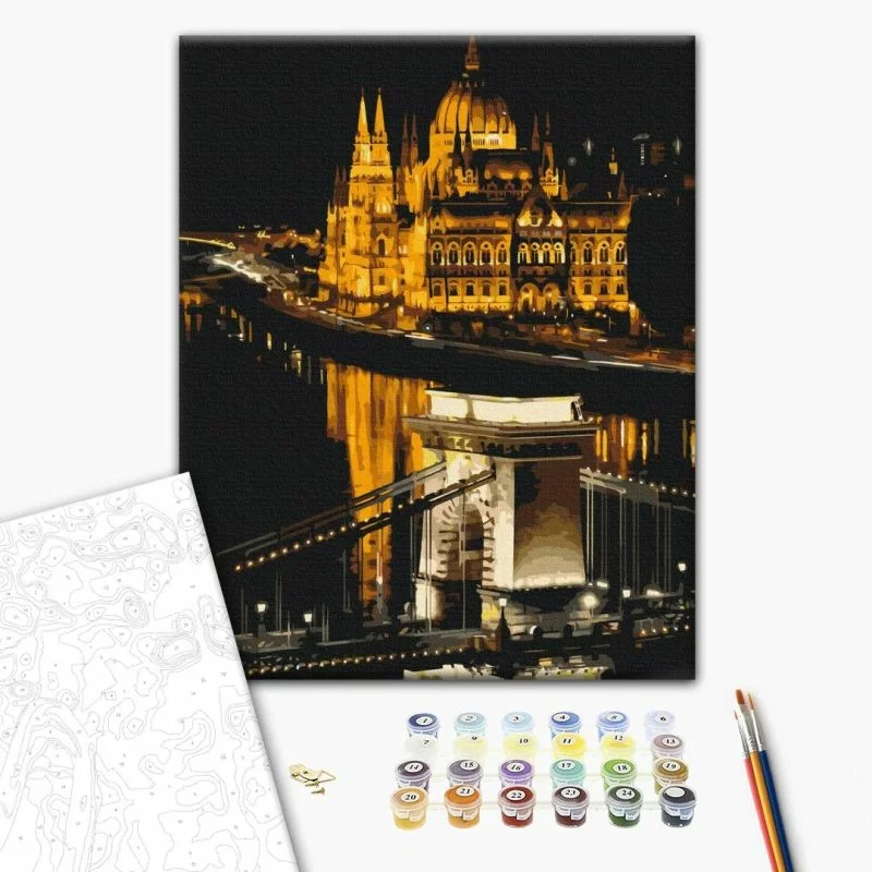 Obraz do samodzielnego malowania - Budapeszt nocą - obrazek 1