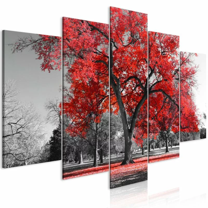 Obraz - Jesień w parku (5-częściowy) szeroki czerwony - obrazek 1