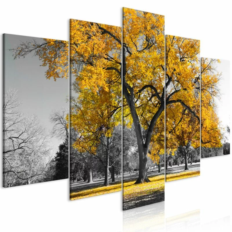 Obraz - Jesień w parku (5-częściowy) szeroki złoty - obrazek 1