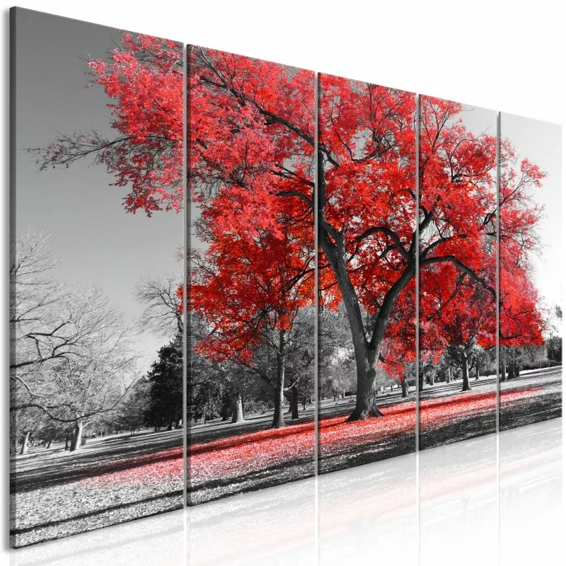 Obraz - Jesień w parku (5-częściowy) wąski czerwony - obrazek 1