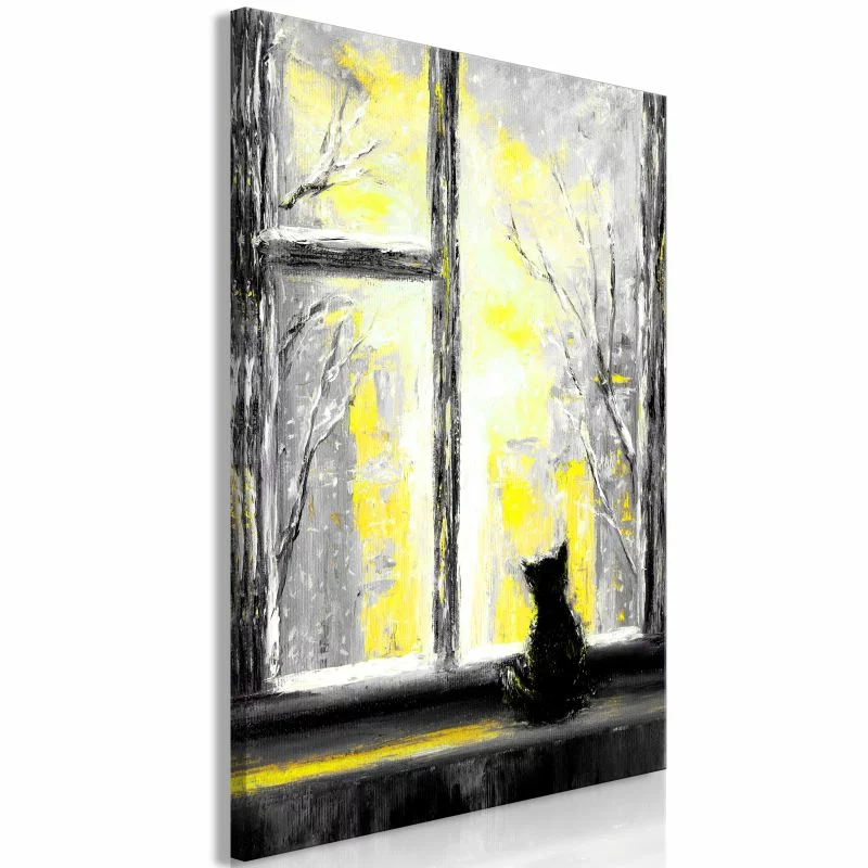 Obraz - Tęskniący kotek (1-częściowy) pionowy żółty - obrazek 1