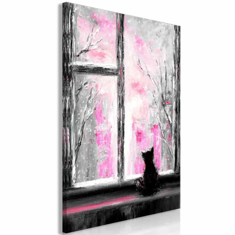 Obraz - Tęskniący kotek (1-częściowy) pionowy różowy - obrazek 1