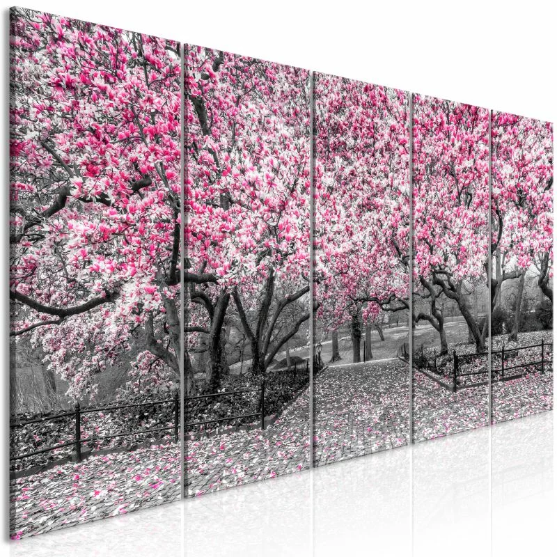 Obraz - Park magnolii (5-częściowy) wąski różowy - obrazek 1