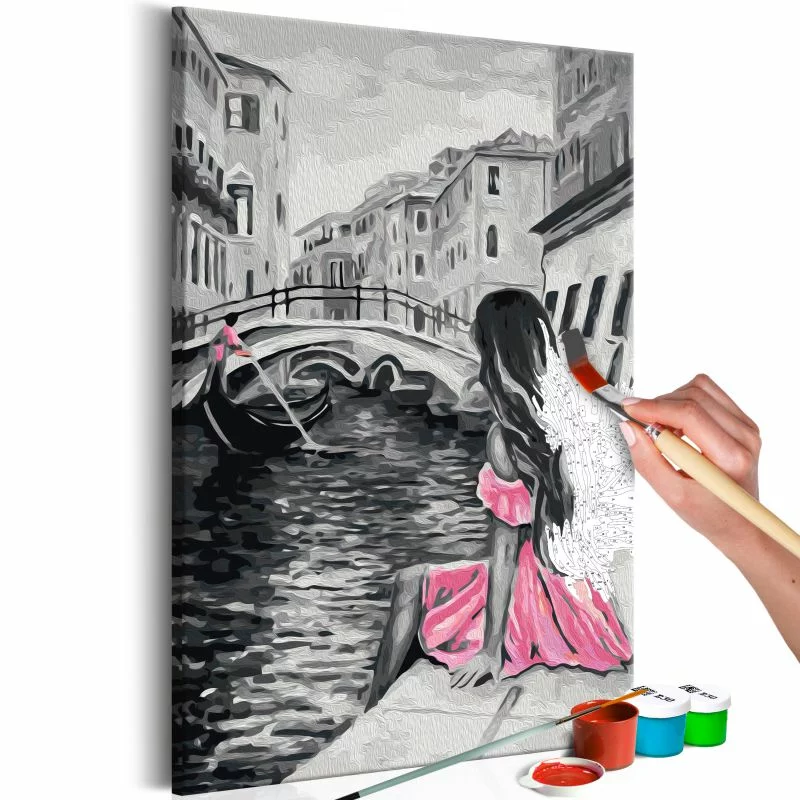 Obraz do samodzielnego malowania - Wenecja (dziewczyna w różowej sukience) - obrazek 1