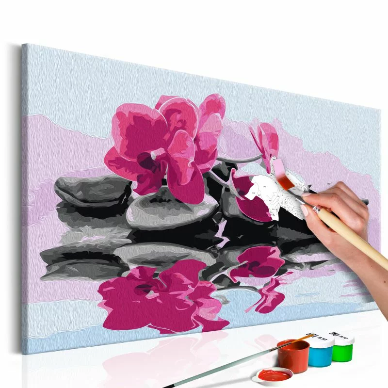 Obraz do samodzielnego malowania - Orchidea i kamienie zen w lustrze wody - obrazek 1