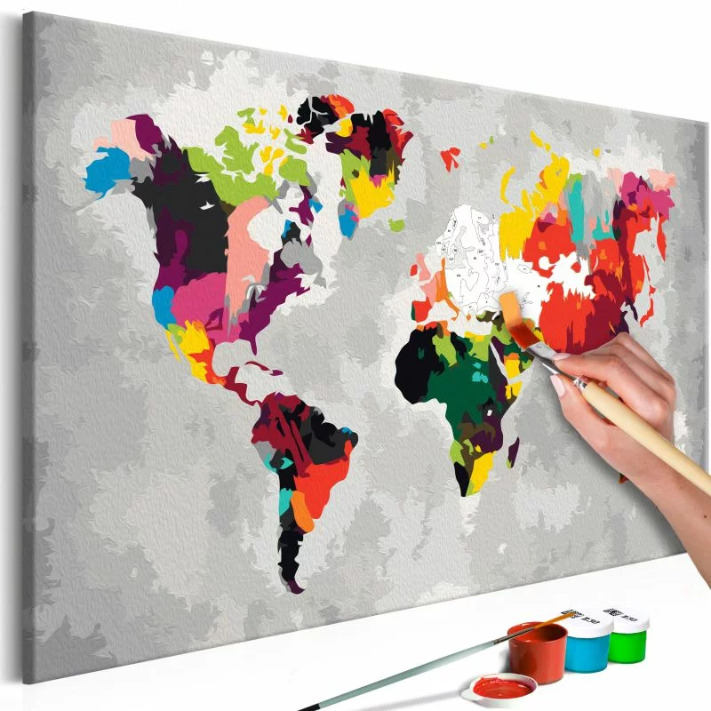 Obraz do samodzielnego malowania - Mapa świata (jaskrawe kolory) - obrazek 1