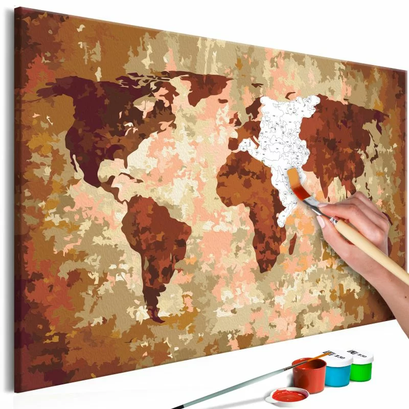 Obraz do samodzielnego malowania - Mapa świata (kolory ziemi) - obrazek 1