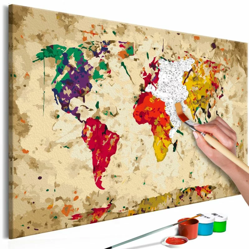 Obraz do samodzielnego malowania - Mapa świata (plamy barwne) - obrazek 1