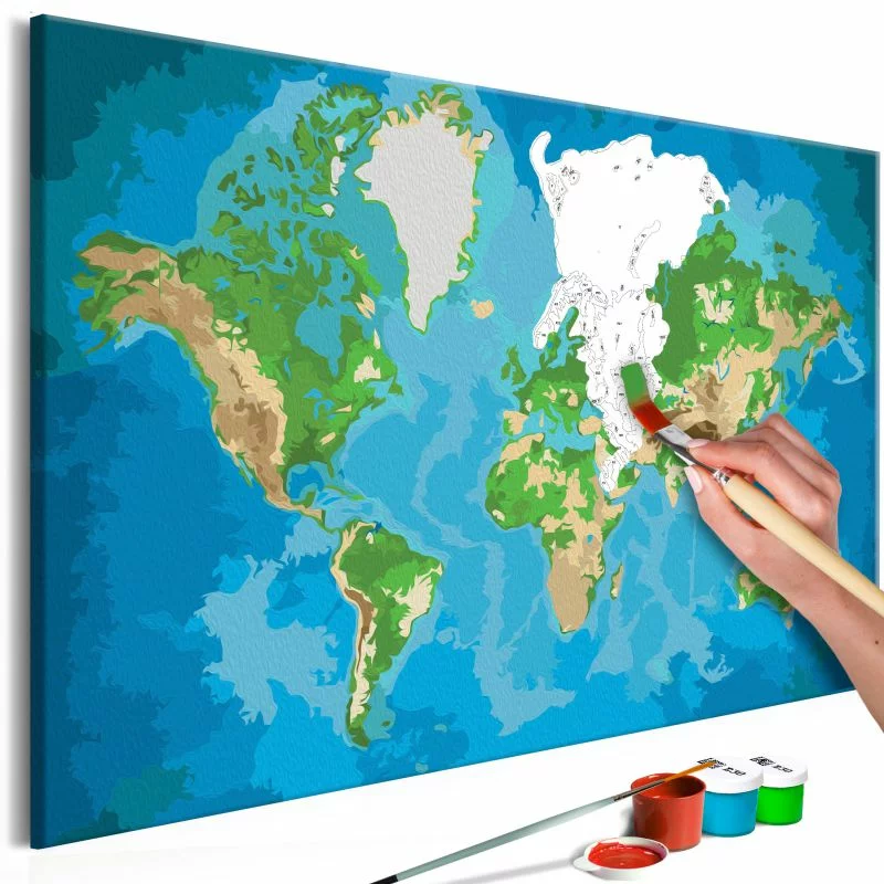 Obraz do samodzielnego malowania - Mapa świata (niebiesko-zielona) - obrazek 1