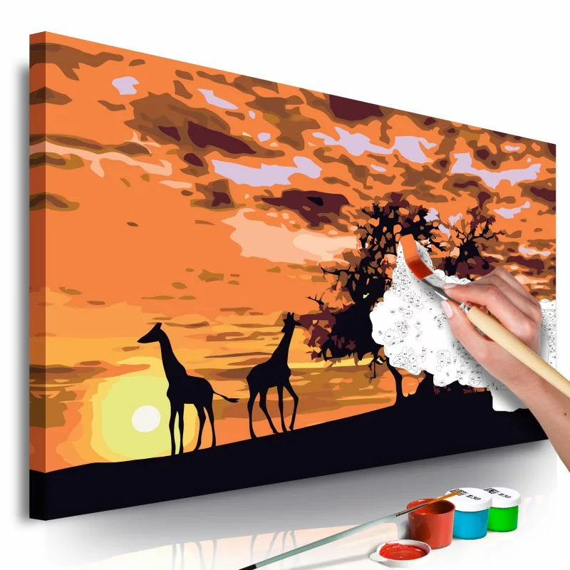 Obraz do samodzielnego malowania - Na sawannie (żyrafy i słonie) - obrazek 1
