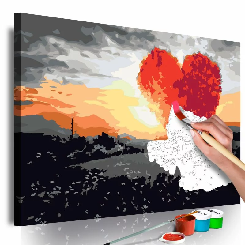 Obraz do samodzielnego malowania - Drzewo w kształcie serca (wschód słońca) - obrazek 1