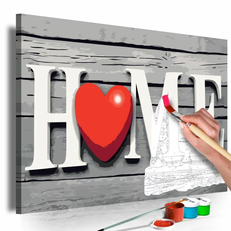 Obraz do samodzielnego malowania - Home z czerwonym sercem - obrazek 1
