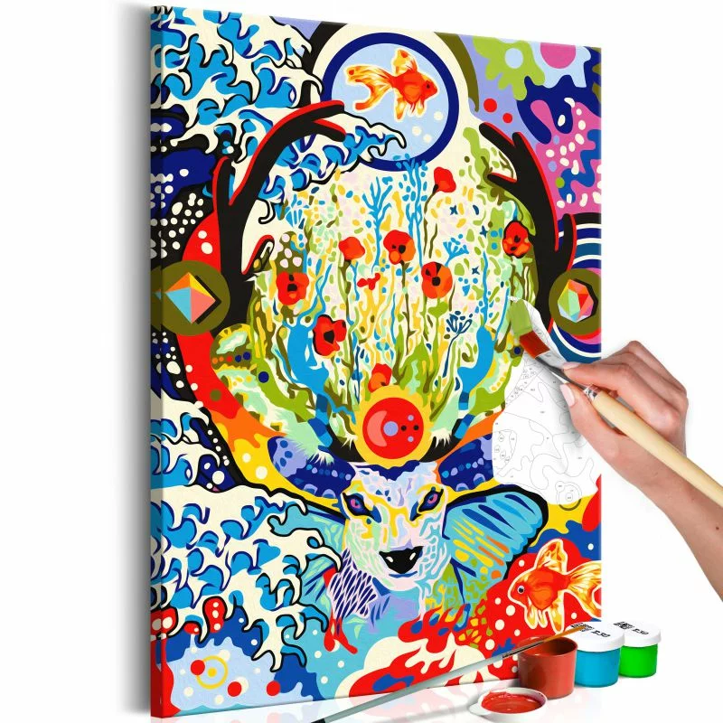 Obraz do samodzielnego malowania - Jeleń i kwiaty - obrazek 1