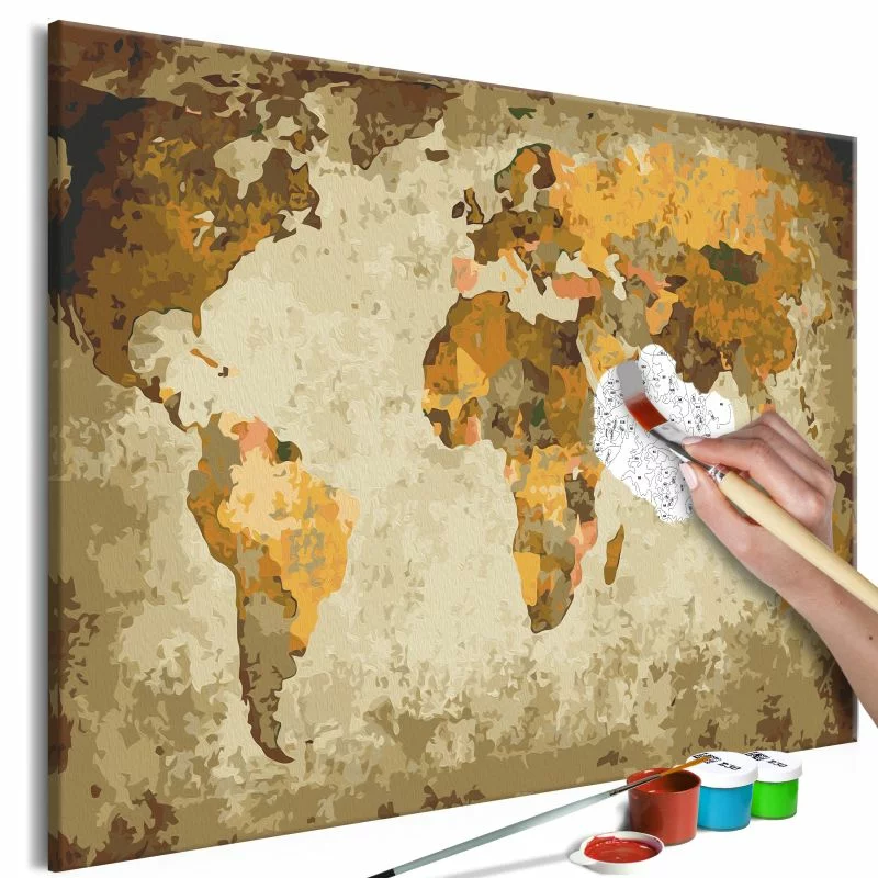 Obraz do samodzielnego malowania - Brązowa mapa świata - obrazek 1