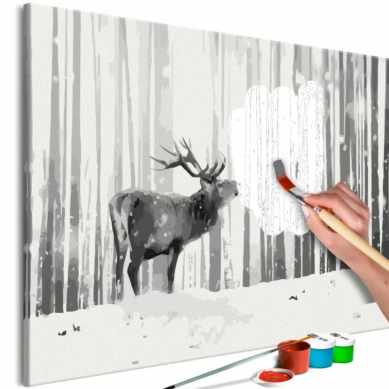Obraz do samodzielnego malowania - Jeleń na śniegu - obrazek 1
