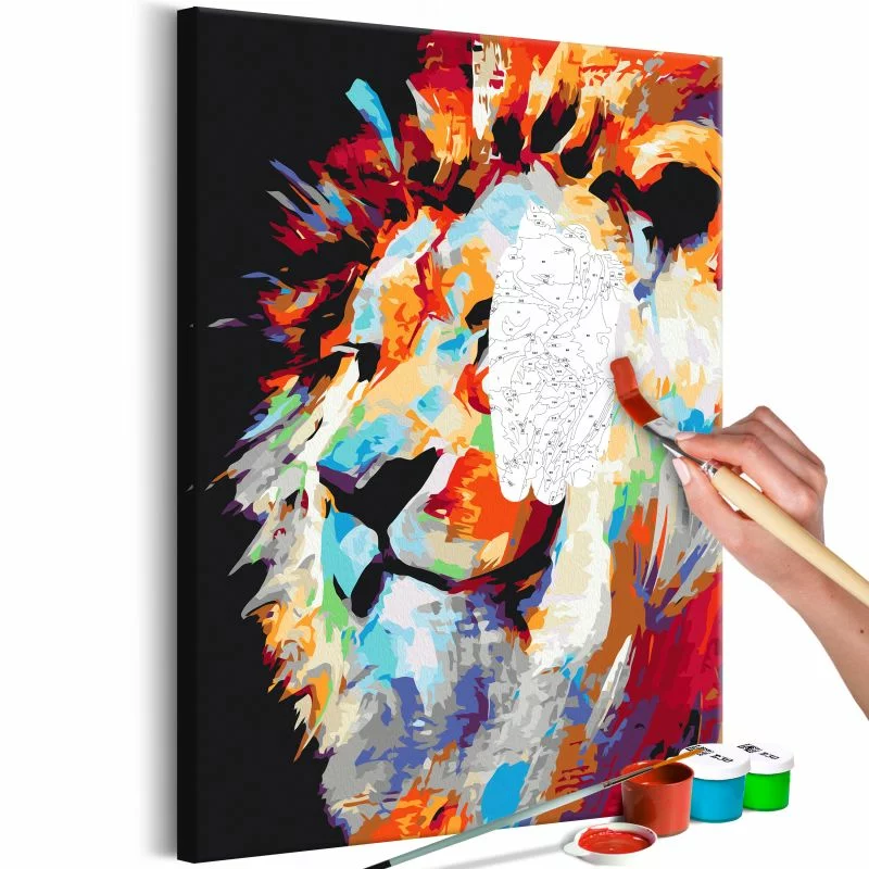 Obraz do samodzielnego malowania - Portret kolorowego lwa - obrazek 1