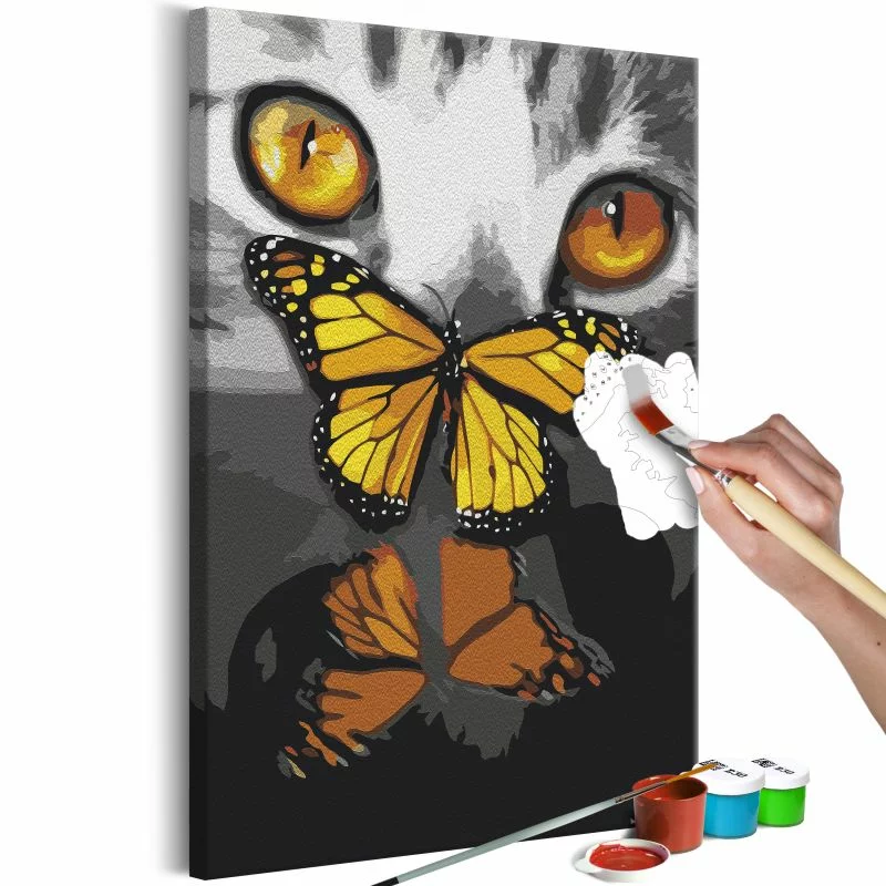 Obraz do samodzielnego malowania - Kotek i motyl