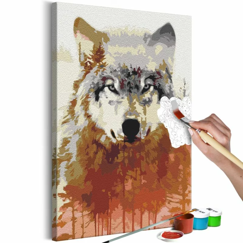 Obraz do samodzielnego malowania - Wilk i las - obrazek 1
