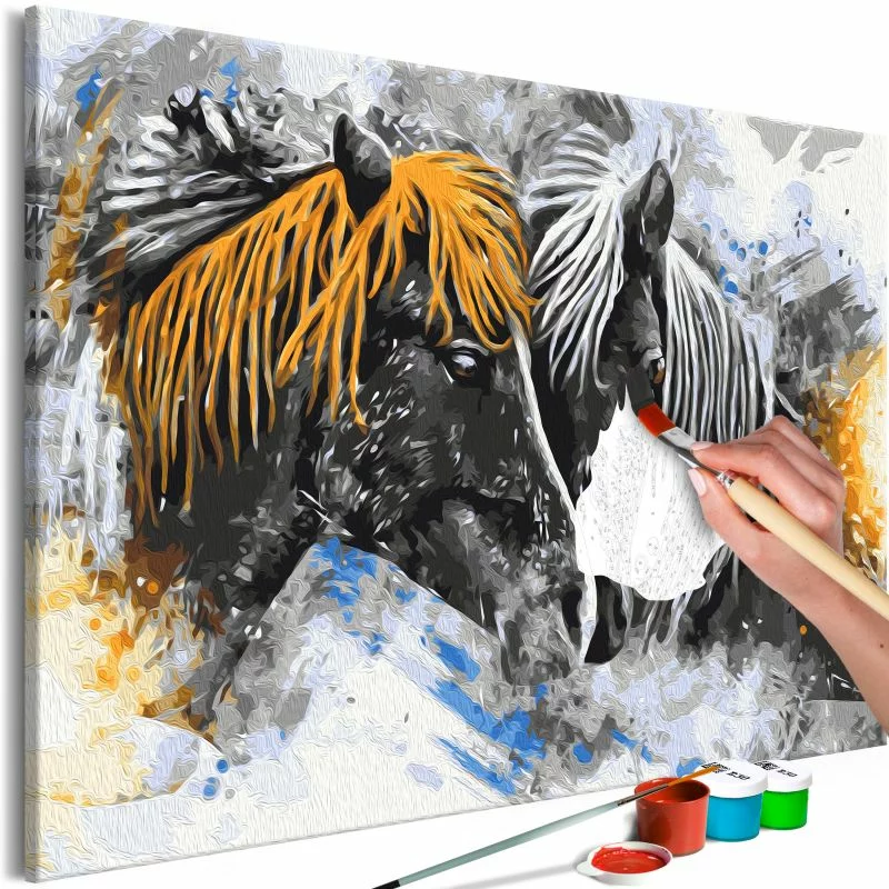 Obraz do samodzielnego malowania - Czarno-żółte konie - obrazek 1
