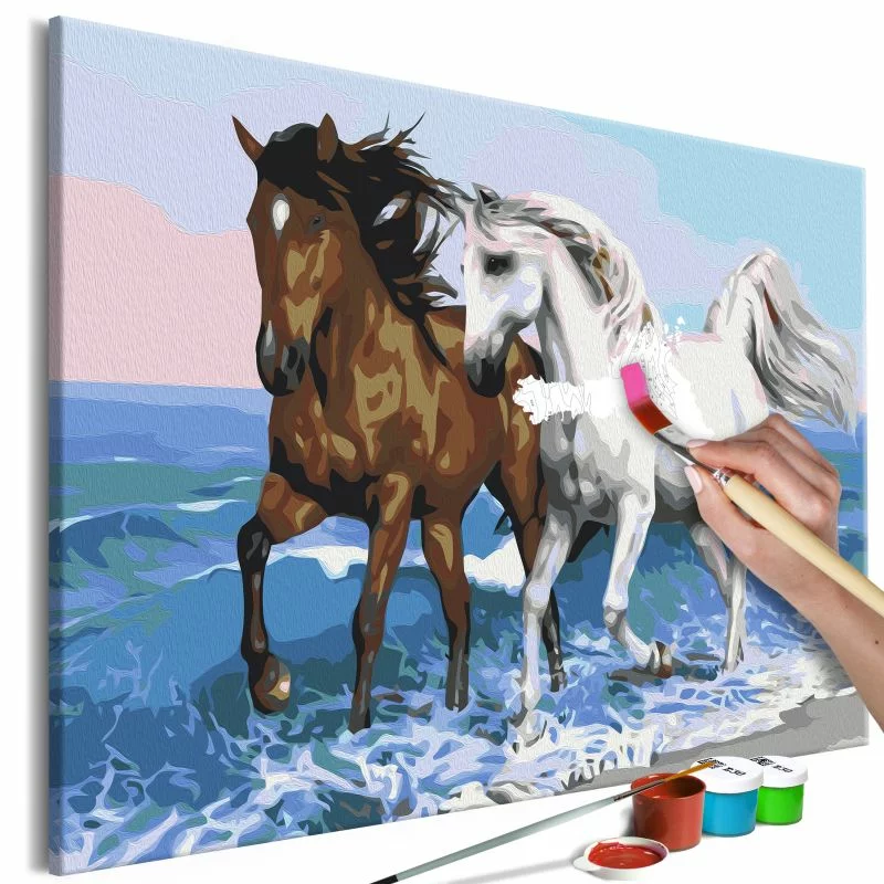 Obraz do samodzielnego malowania - Konie nad morzem - obrazek 1
