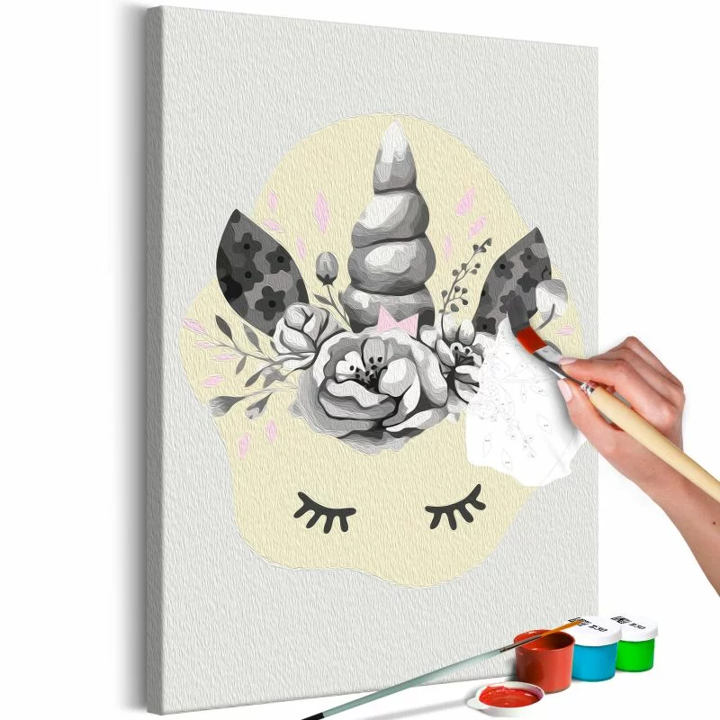 Obraz do samodzielnego malowania - Nosorożec i kwiaty - obrazek 1