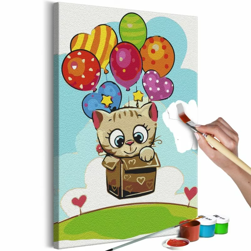 Obraz do samodzielnego malowania - Kotek z balonikami - obrazek 1