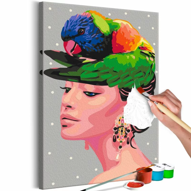 Obraz do samodzielnego malowania - Papuga na głowie - obrazek 1