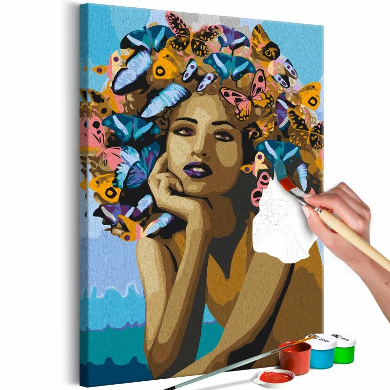 Obraz do samodzielnego malowania - Dziewczyna i motyle - obrazek 1