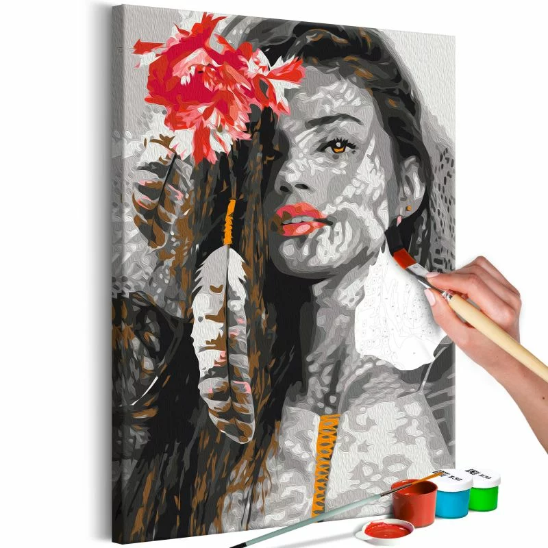 Obraz do samodzielnego malowania - Kobieta z piórem - obrazek 1