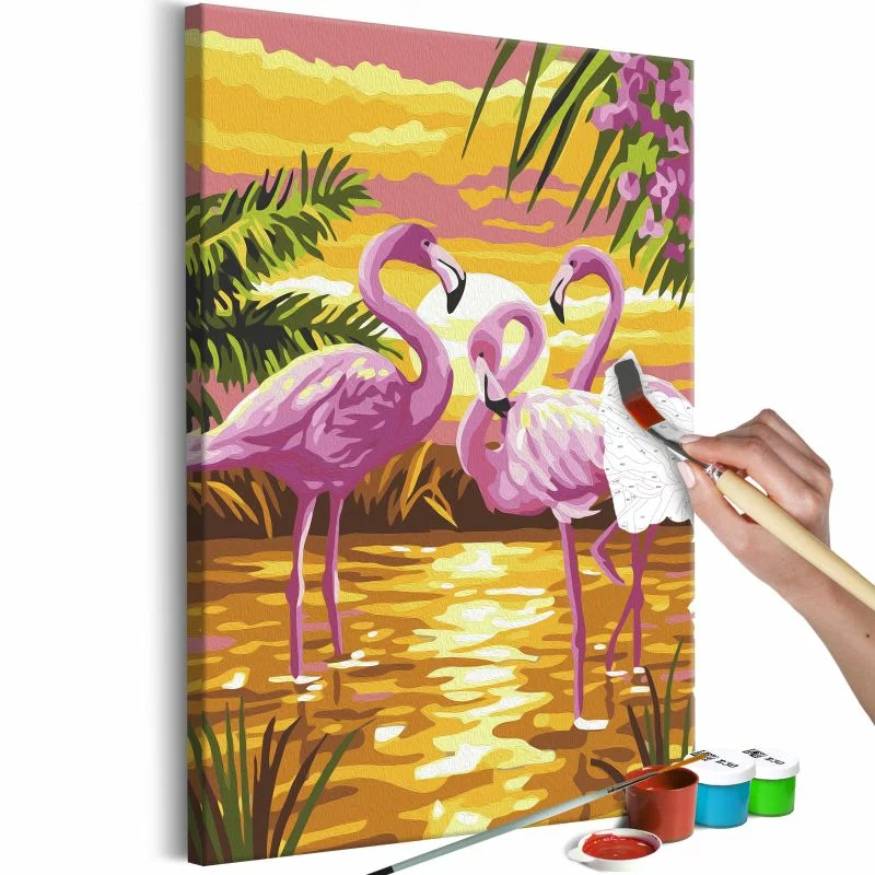 Obraz do samodzielnego malowania - Rodzina flamingów - obrazek 1