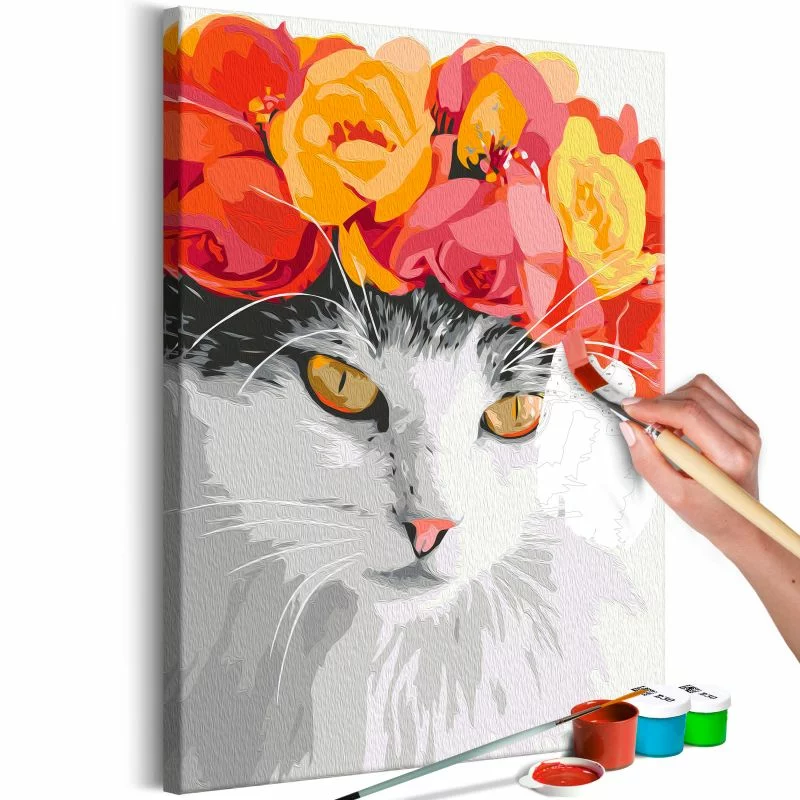 Obraz do samodzielnego malowania - Kwiecisty kot - obrazek 1