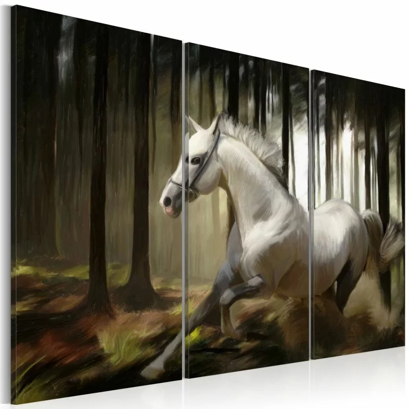 Obraz - Biały koń pośród drzew
