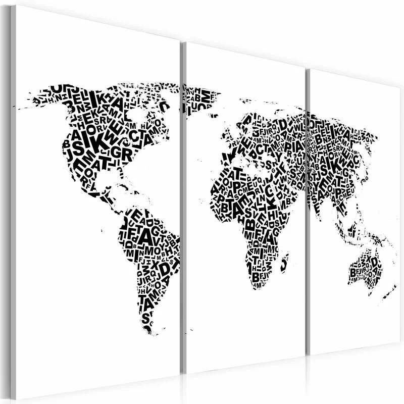 Obraz - Mapa świata - alfabet - tryptyk