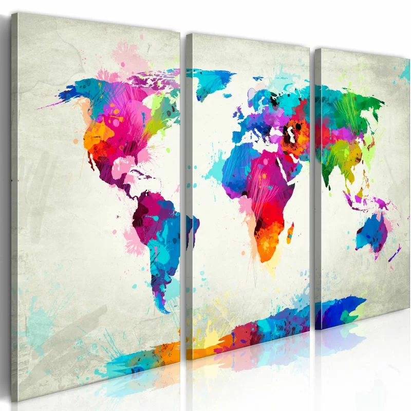 Map of the world - an explosion of colors (triptych) - obrazek 1