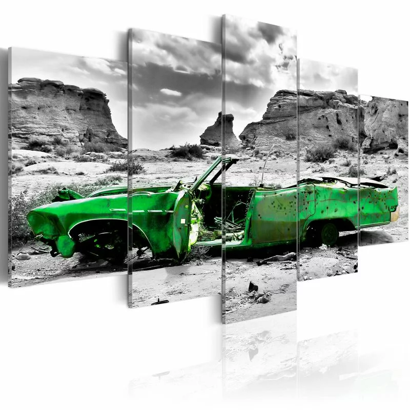 Obraz - Zielony samochód w stylu retro na Pustyni Kolorado