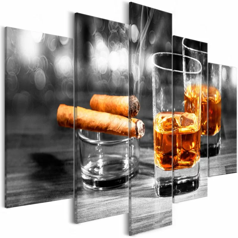 Obraz - Cygara i whisky (5-częściowy) szeroki - obrazek 1
