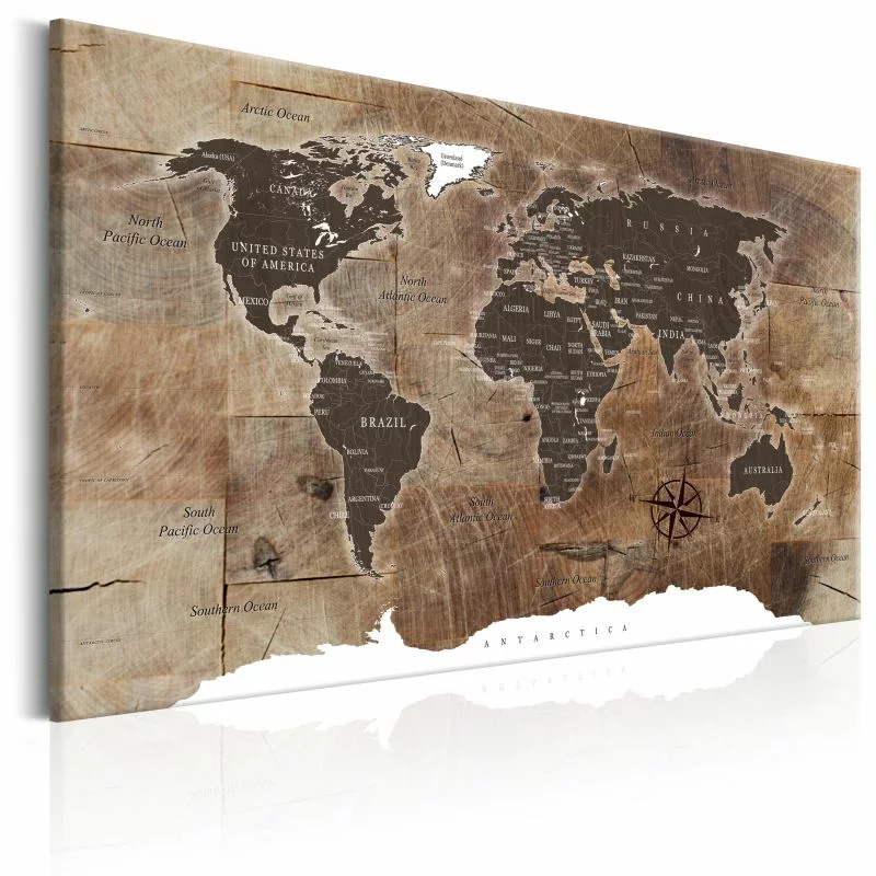 Obraz - Mapa świata: Drewniana mozaika