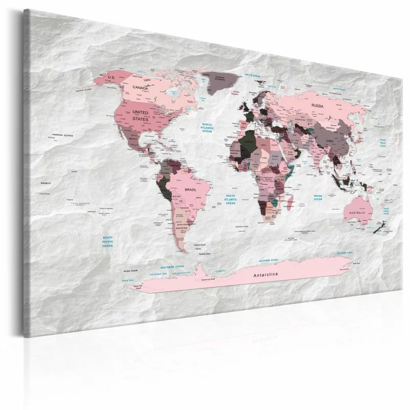 Obraz - Mapa świata: Różowe kontynenty - obrazek 1