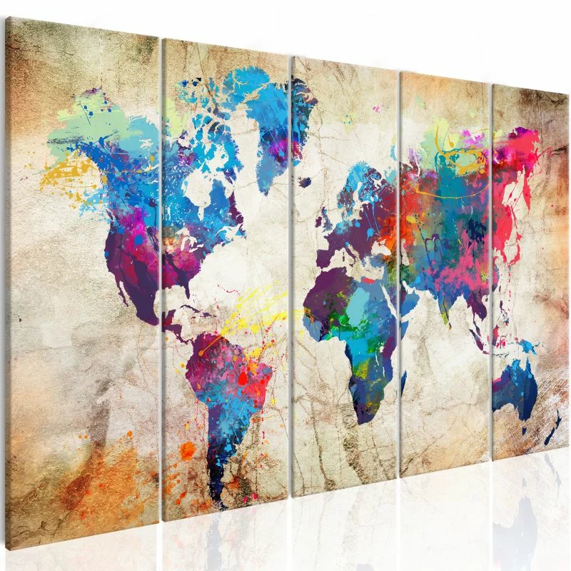 Obraz - Mapa świata: Kolorowe kleksy - obrazek 1