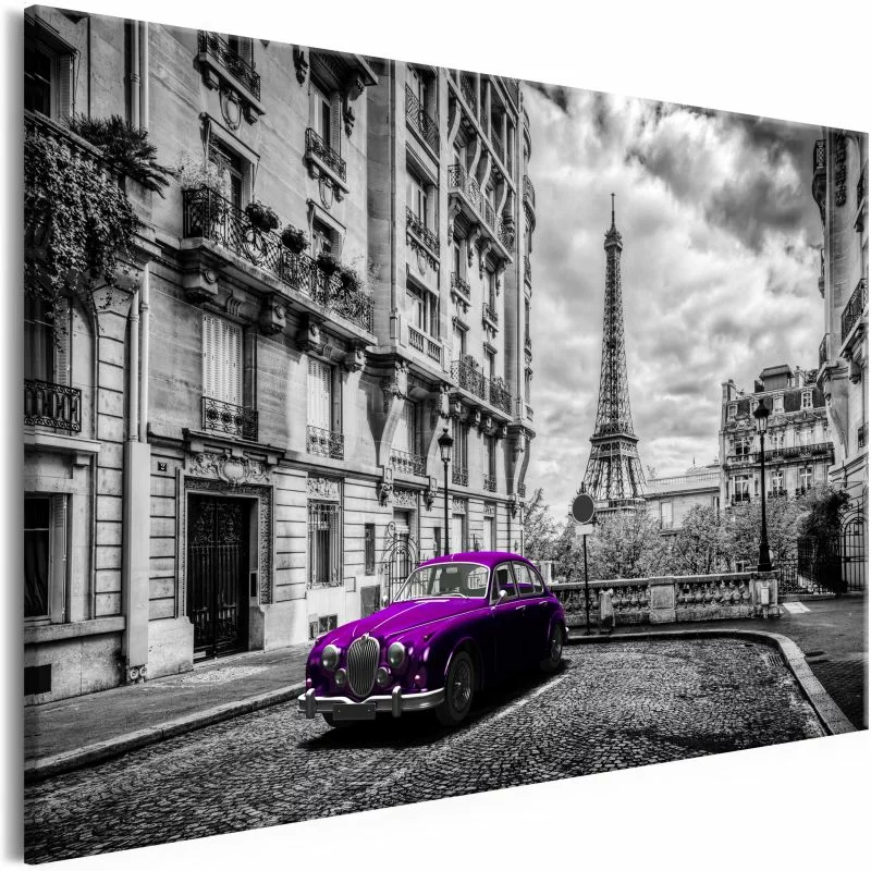 Obraz - Auto w Paryżu (1-częściowy) fioletowy szeroki