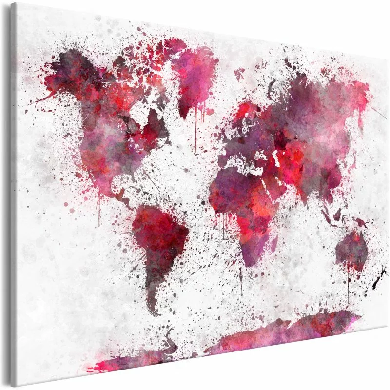 Obraz - Mapa świata: czerwone akwarele (1-częściowy) szeroki