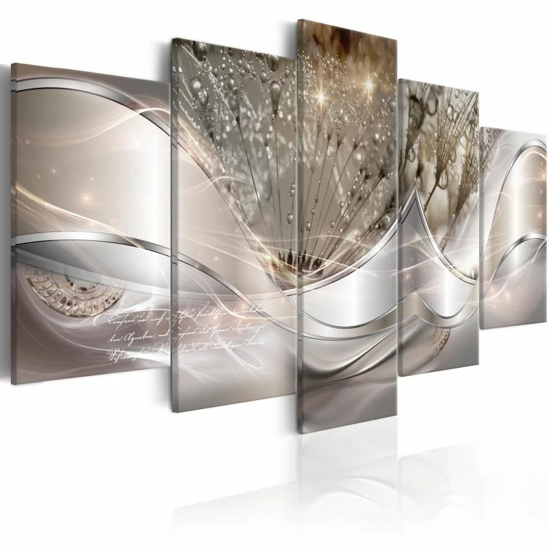 Obraz - Świecące dmuchawce (5-częściowy) beżowy szeroki - obrazek 1