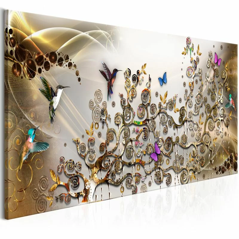 Obraz - Taniec kolibrów (1-częściowy) złoty wąski - obrazek 1